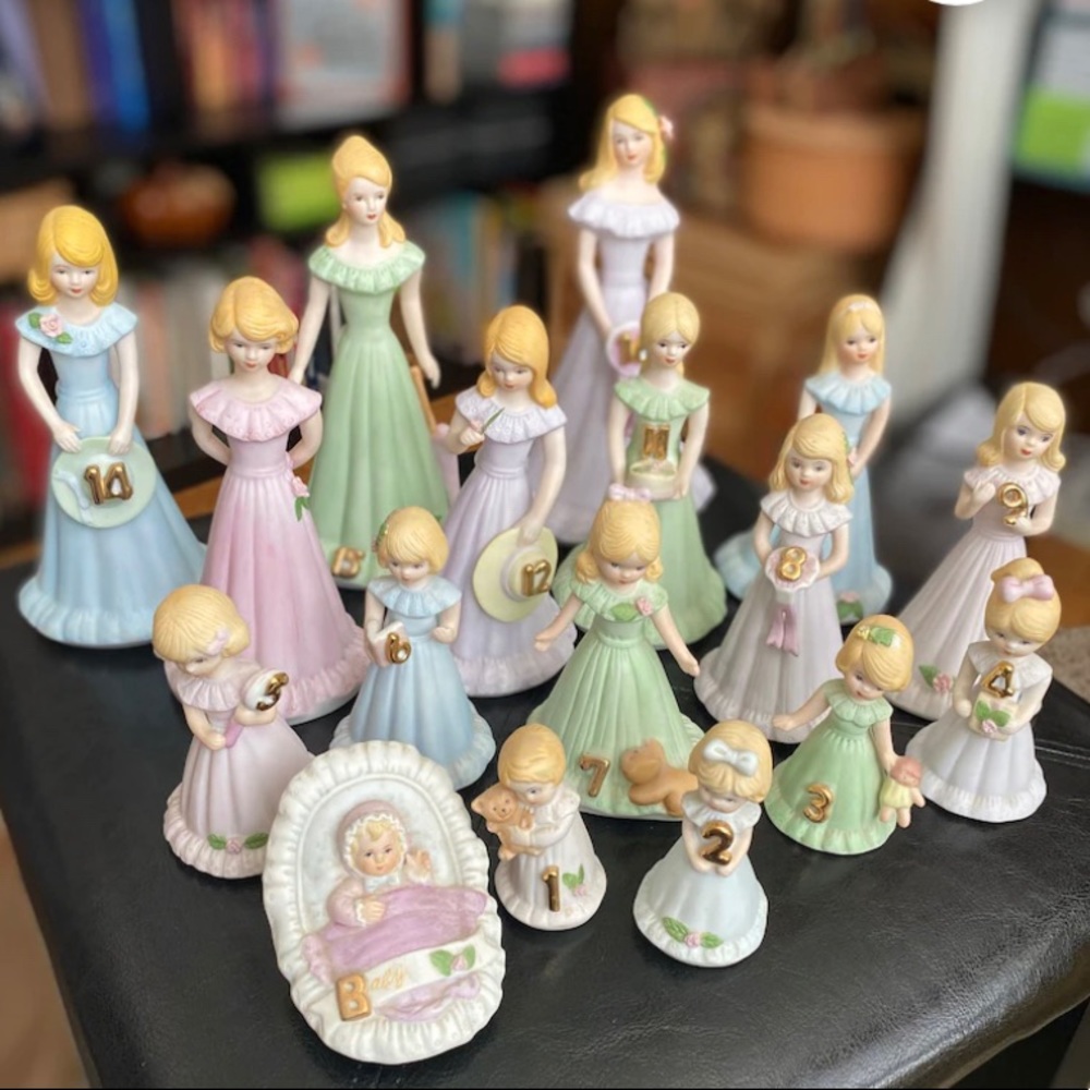 Enesco Growing Up Birthday Girls Complete Ceramic   figurines set.